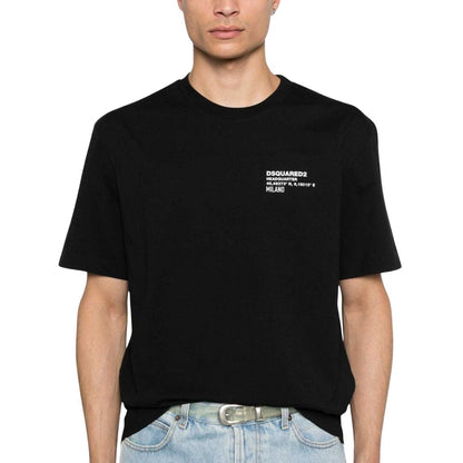 Black - Side - DSquared2 Mens Headquarters Logo Cotton T-Shirt