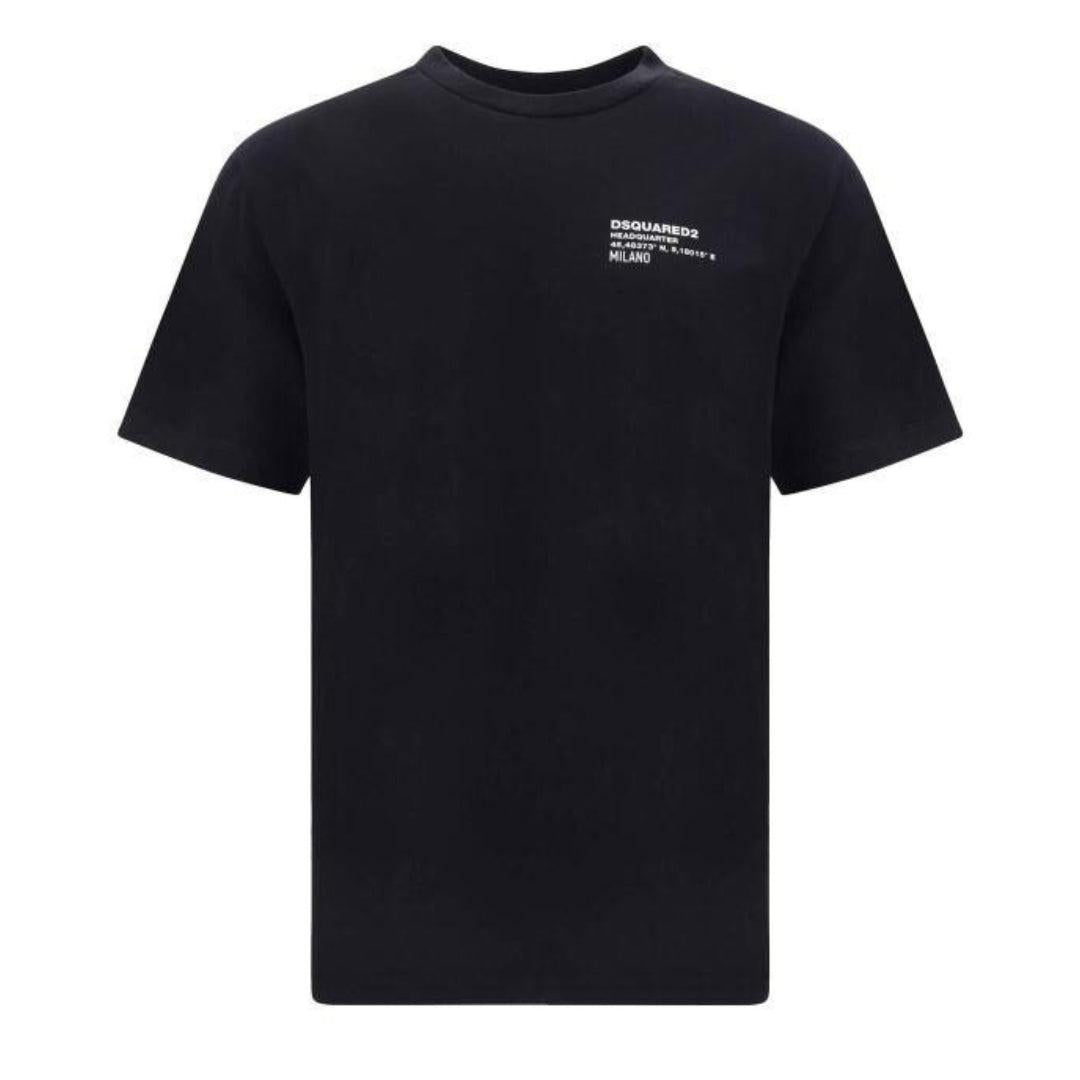Black - Front - DSquared2 Mens Headquarters Logo Cotton T-Shirt
