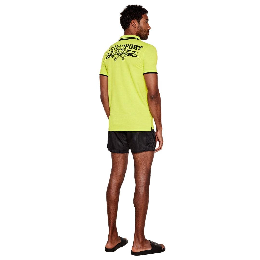 Lime Green - Back - Plein Sport Mens Large Logo Cotton Blend Polo Shirt