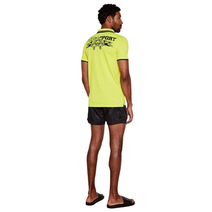 Lime Green - Back - Plein Sport Mens Large Logo Cotton Blend Polo Shirt
