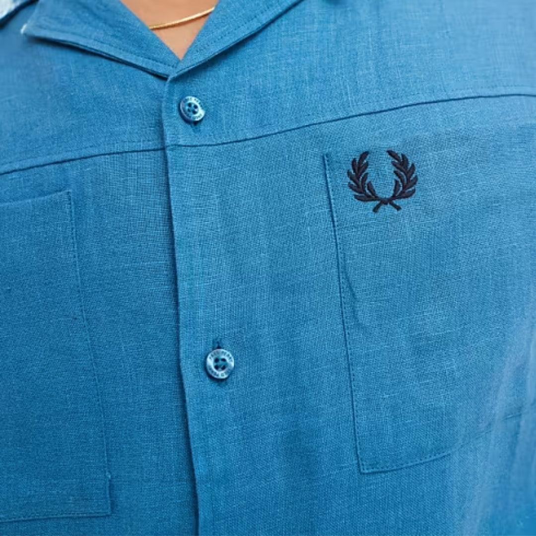 Ocean Blue - Side - Fred Perry Mens Runaway Linen Shirt