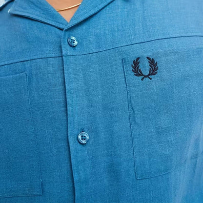 Ocean Blue - Side - Fred Perry Mens Runaway Linen Shirt
