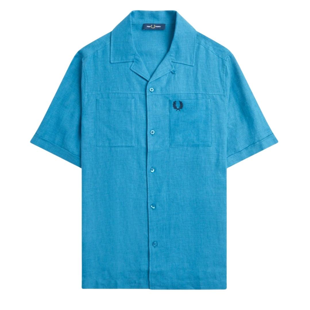 Ocean Blue - Front - Fred Perry Mens Runaway Linen Shirt