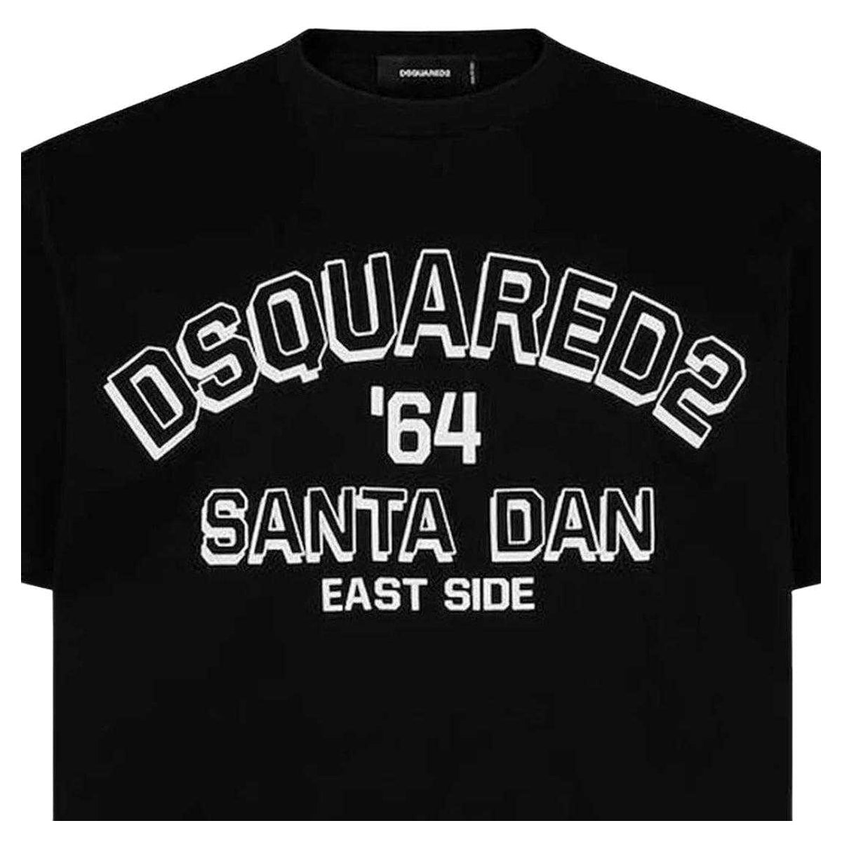 Black - Side - DSquared2 Mens Santa Dan 64 Premium Cotton T-Shirt