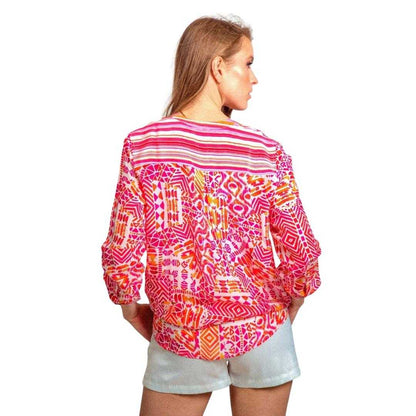 Multicoloured Print - Back - Inoa Womens-Ladies Fashion Shiraz 1923 Milano Evening Shirt
