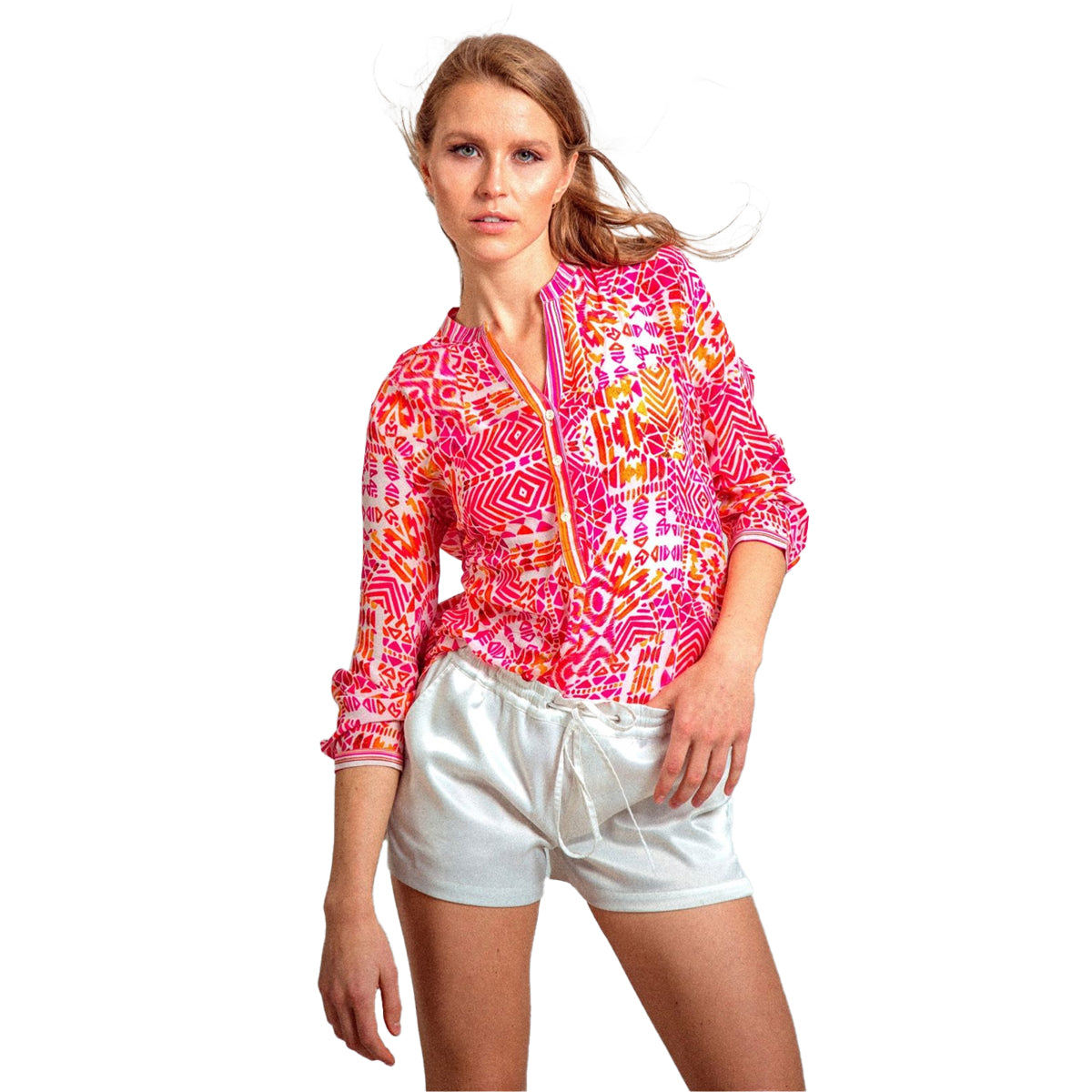 Multicoloured Print - Side - Inoa Womens-Ladies Fashion Shiraz 1923 Milano Evening Shirt