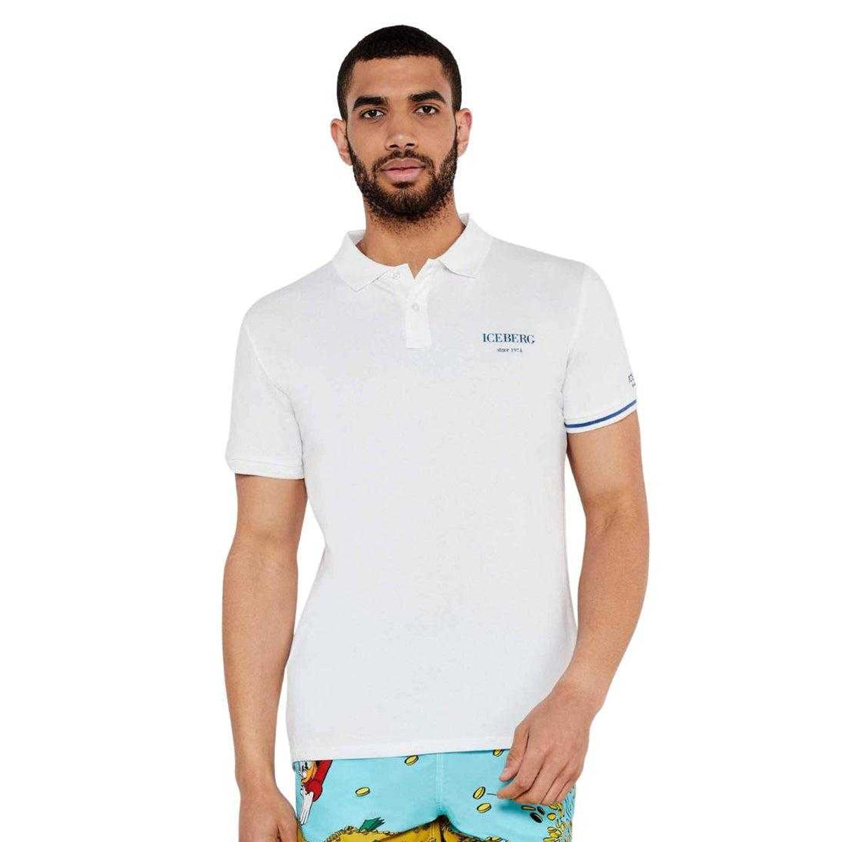 Iceberg-White - Side - Ice Iceberg Mens Cotton Blend Regular Polo Shirt