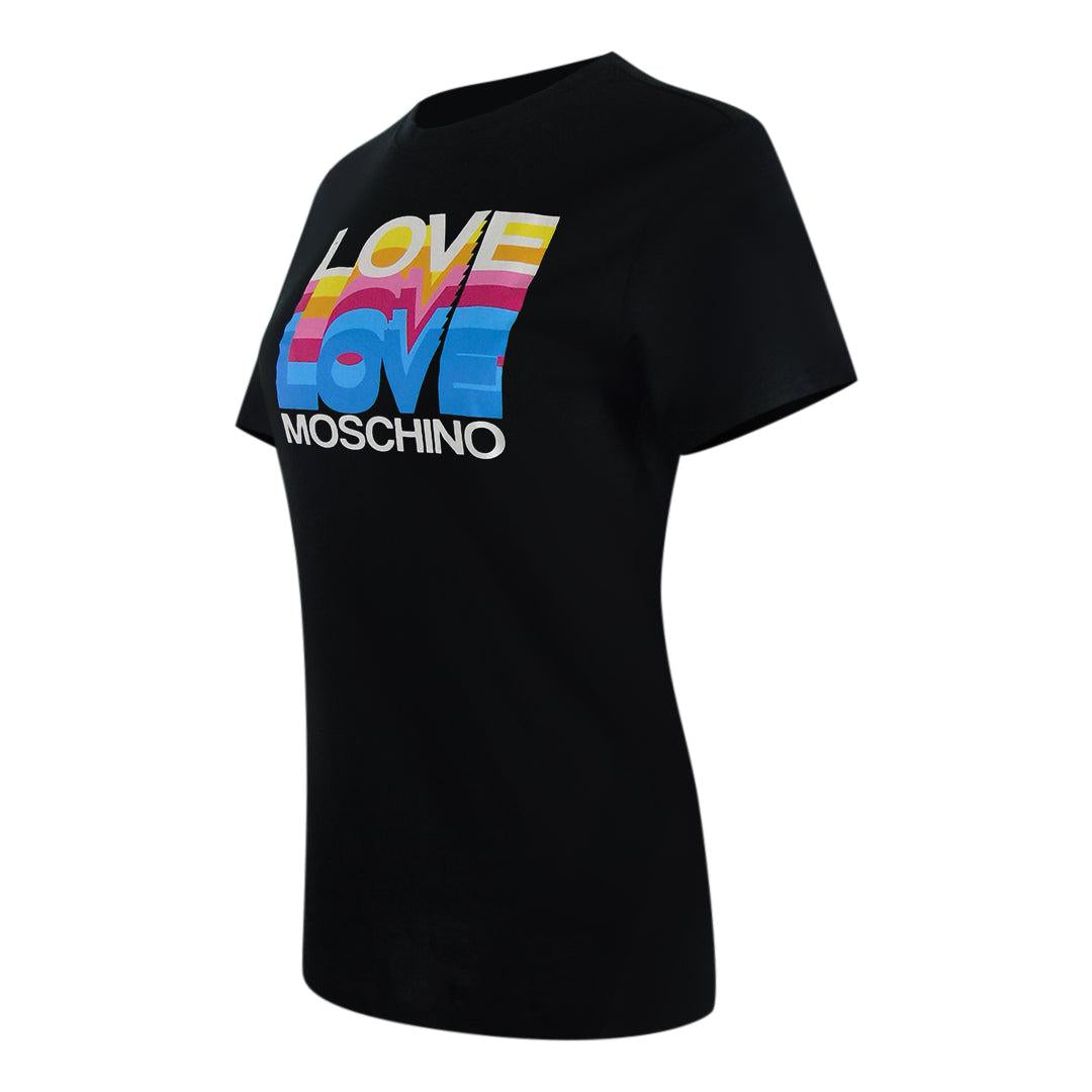 Black - Side - Love Moschino Womens-Ladies Love Layered Logo Cotton Casual T-Shirt