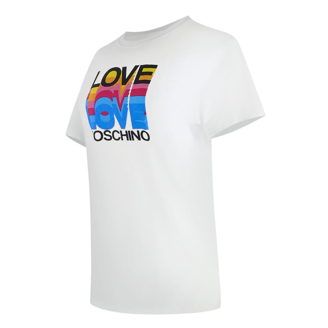 White - Side - Love Moschino Womens-Ladies Love Cotton Short-Sleeved T-Shirt