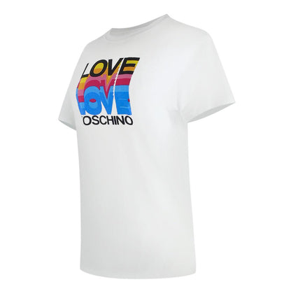 White - Side - Love Moschino Womens-Ladies Love Cotton Short-Sleeved T-Shirt