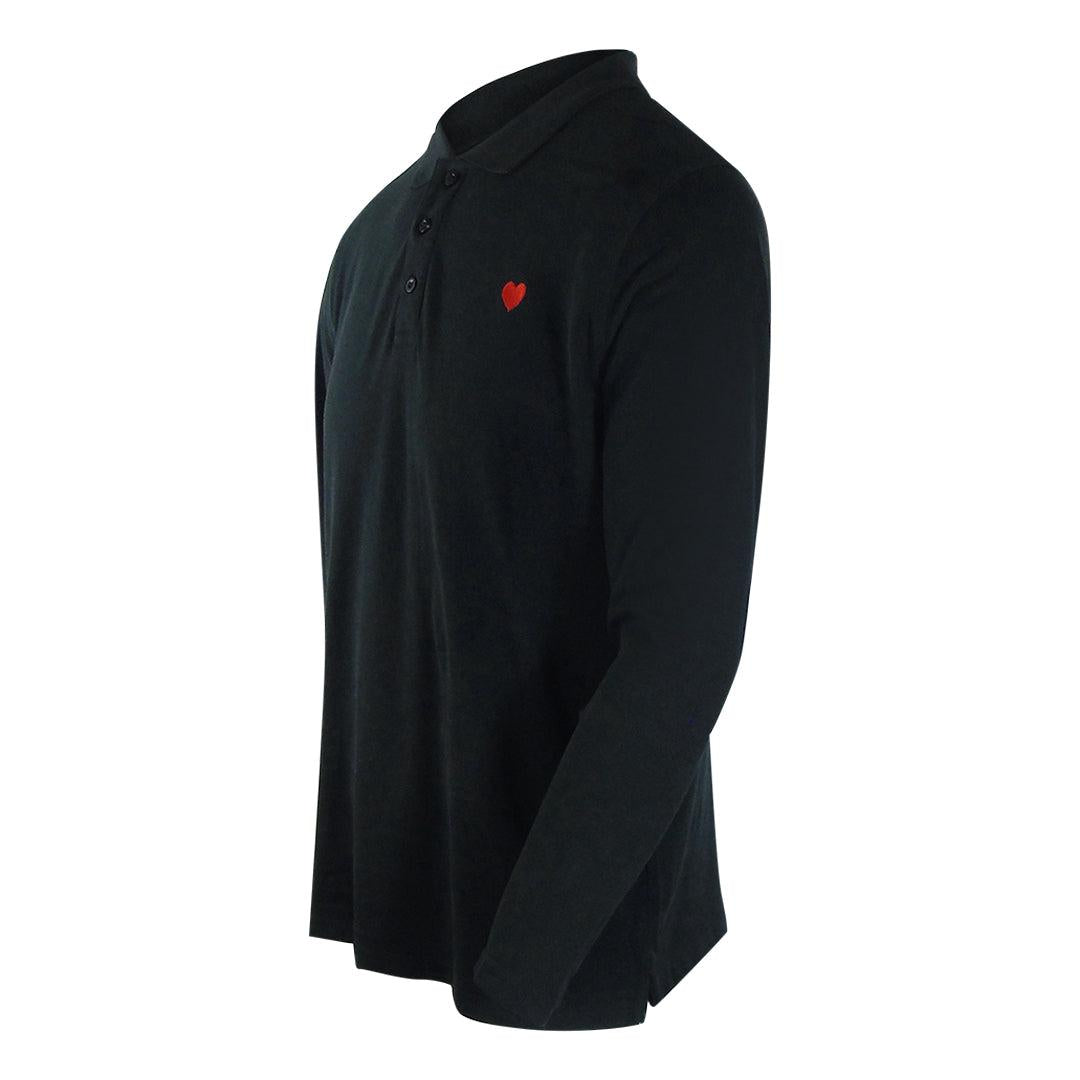 Black - Side - Love Moschino Mens Heart Cotton Long-Sleeved Polo Shirt
