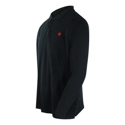Black - Side - Love Moschino Mens Heart Cotton Long-Sleeved Polo Shirt