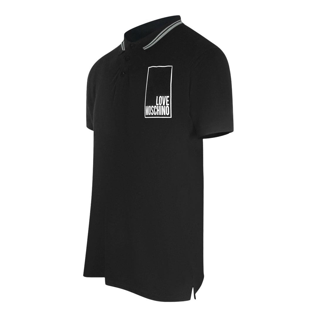 Black - Side - Love Moschino Mens Box Logo Cotton Polo Shirt