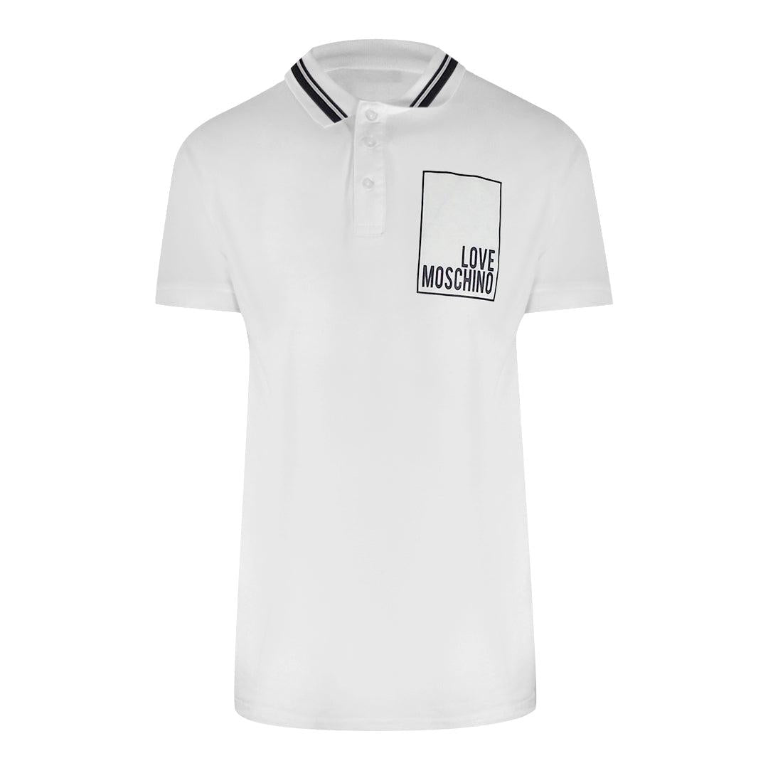 White - Front - Love Moschino Mens Box Logo Cotton Polo Shirt