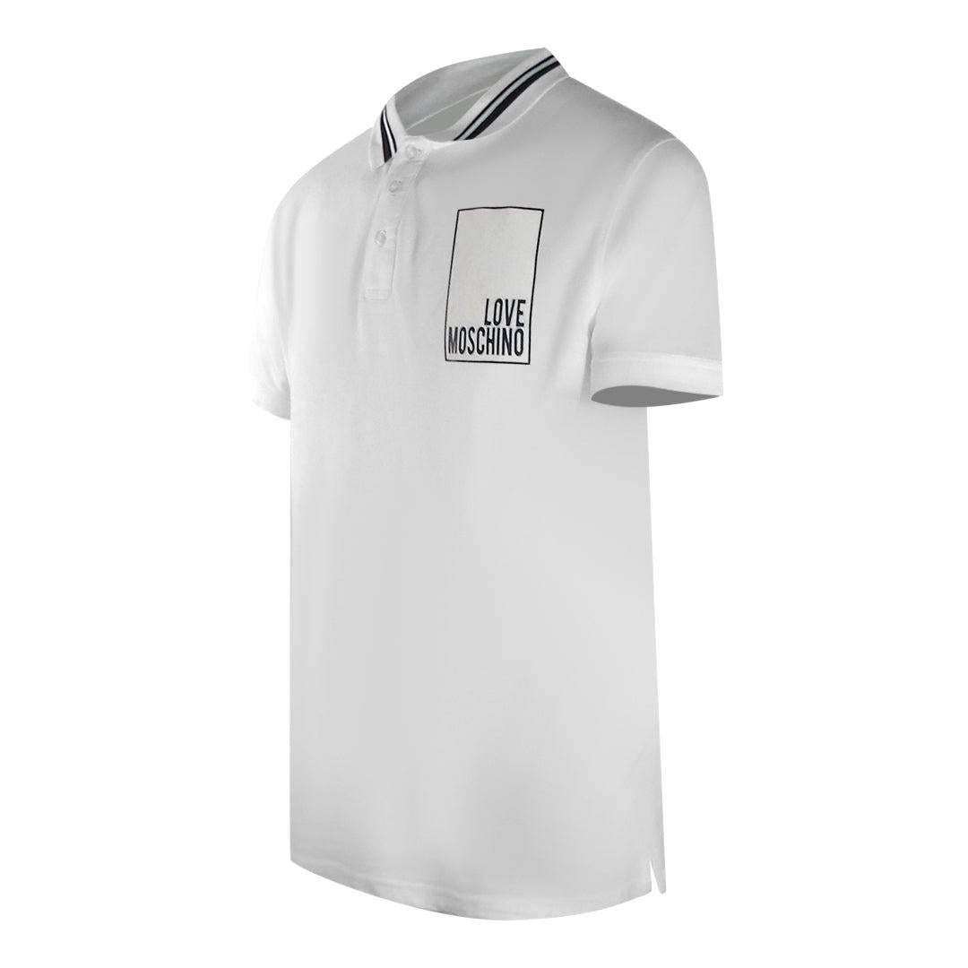White - Side - Love Moschino Mens Box Logo Cotton Polo Shirt