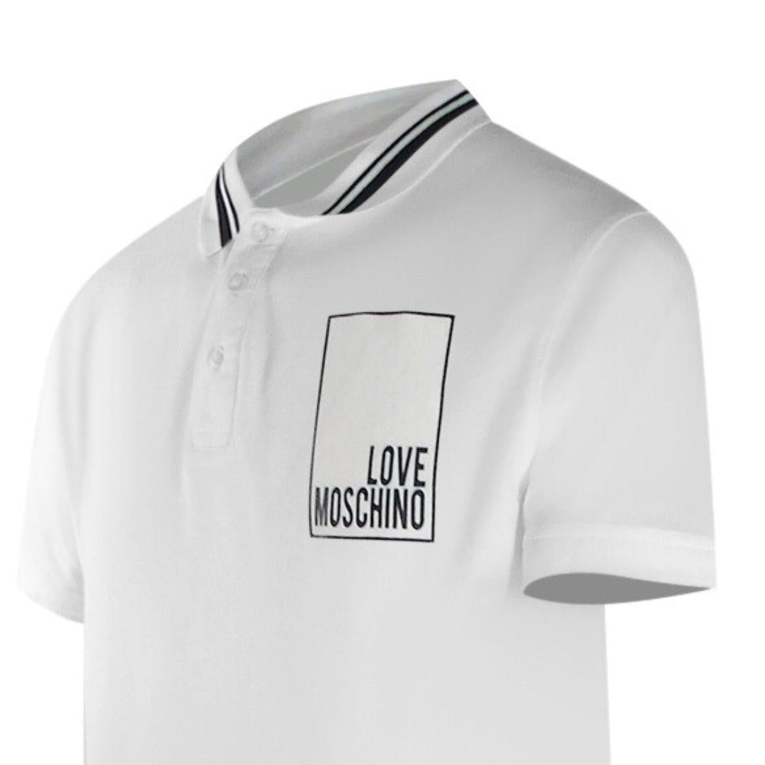 White - Lifestyle - Love Moschino Mens Box Logo Cotton Polo Shirt