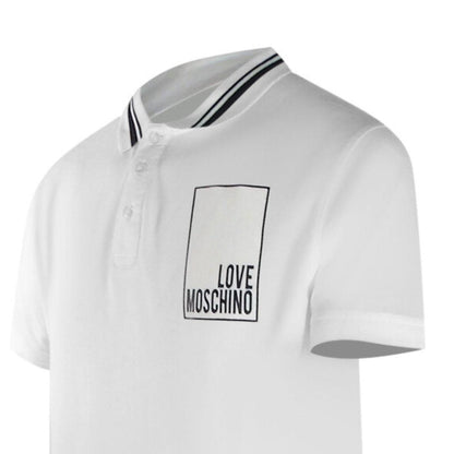 White - Lifestyle - Love Moschino Mens Box Logo Cotton Polo Shirt