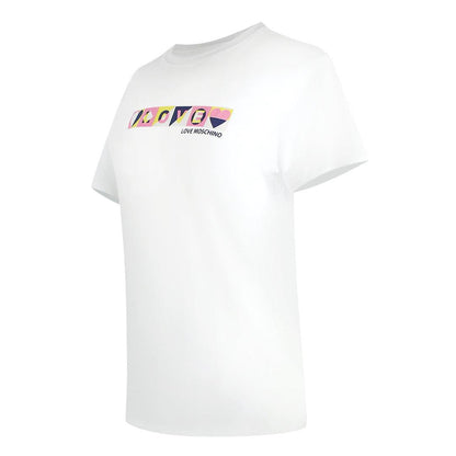 White - Side - Love Moschino Womens-Ladies Logo Colour Block T-Shirt