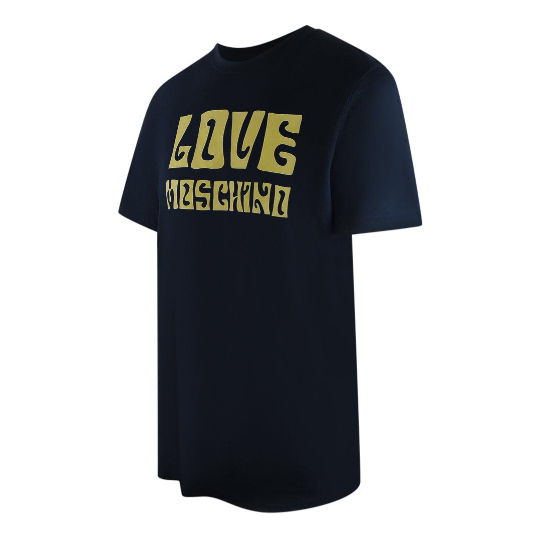 Navy Blue - Side - Love Moschino Mens Groovy Cotton T-Shirt