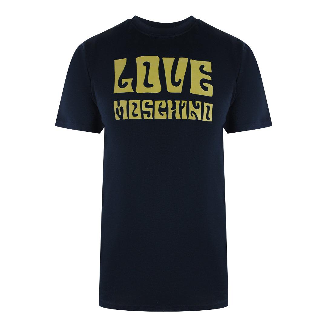 Navy Blue - Front - Love Moschino Mens Groovy Cotton T-Shirt