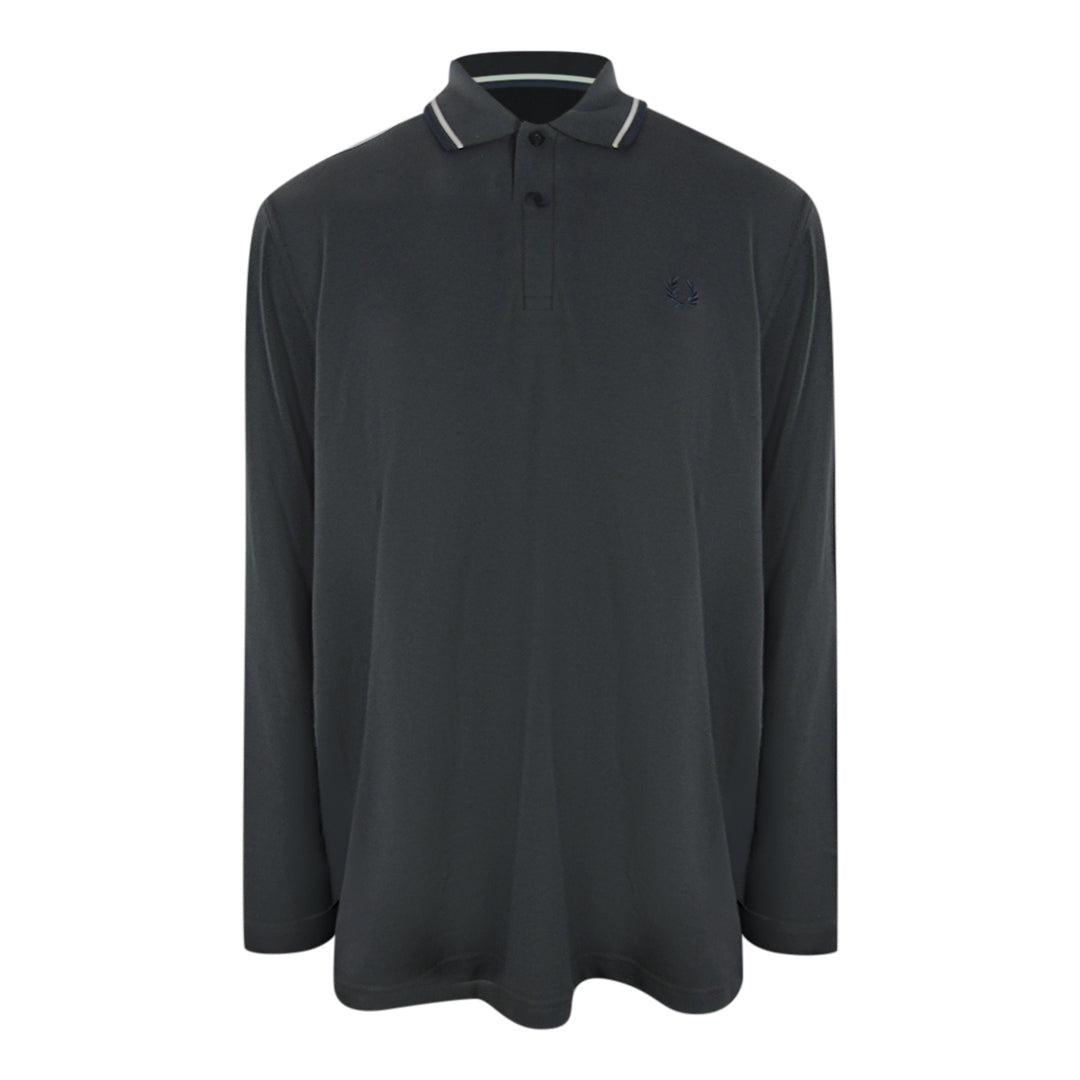 Gun Metal-White - Front - Fred Perry Mens Cotton Long-Sleeved Polo Shirt
