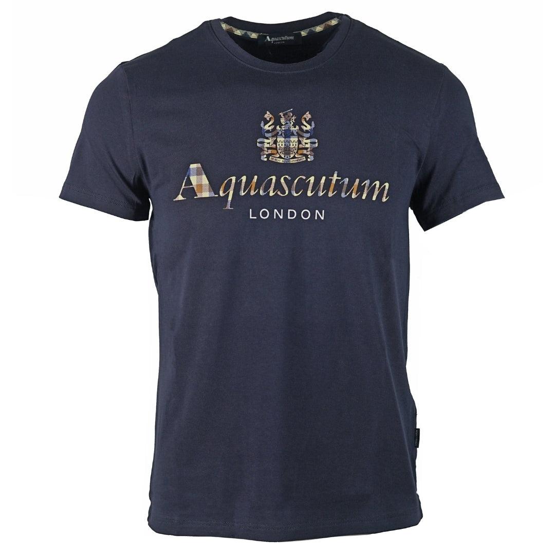Navy - Front - Aquascutum Mens Logo Cotton Blend Short-Sleeved T-Shirt