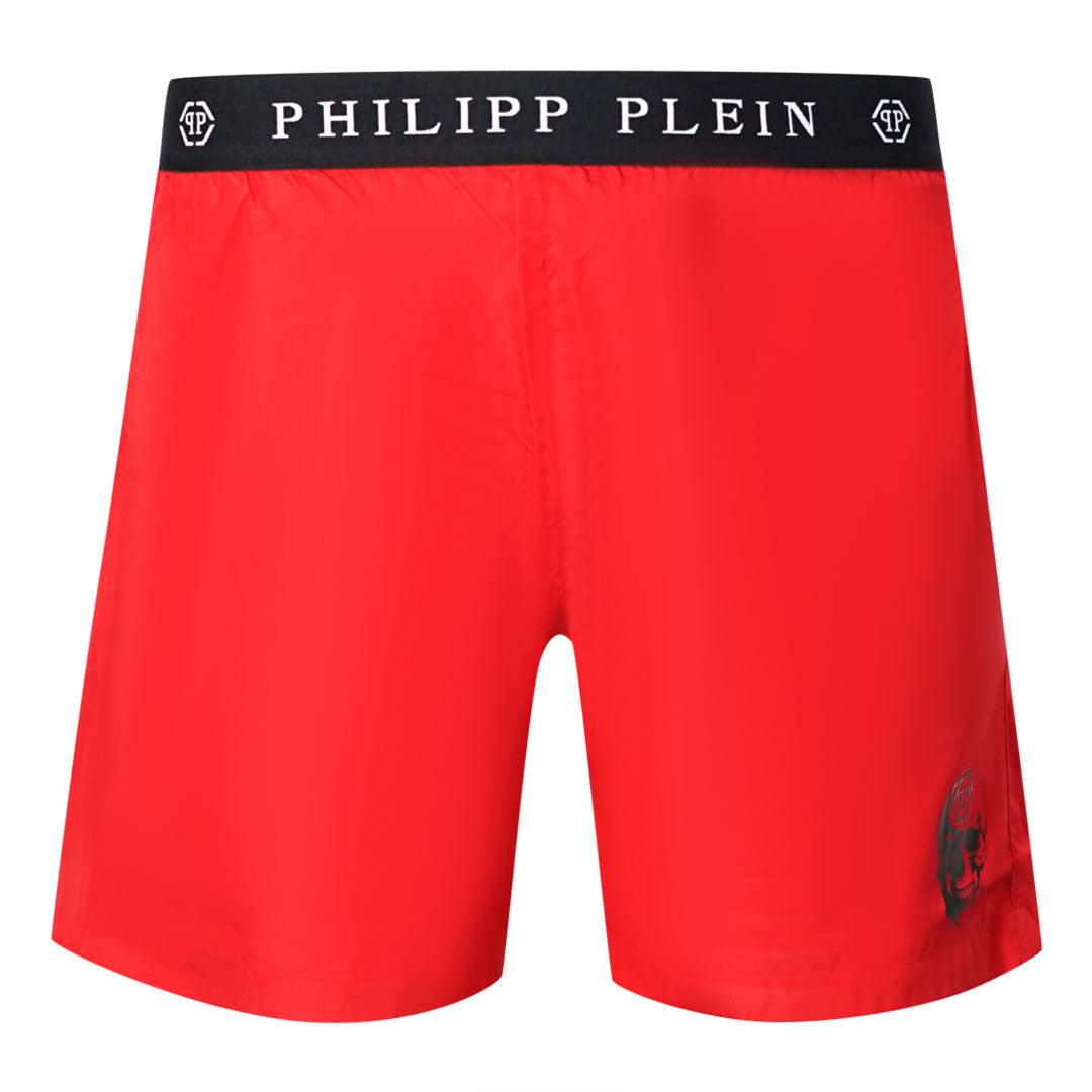 Red - Front - Philipp Plein Mens Branded Swim Shorts