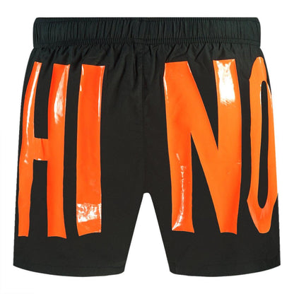 Orange-Black - Back - Moschino Mens Logo Swim Shorts