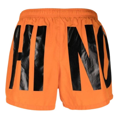 Orange - Back - Moschino Mens Logo Swim Shorts