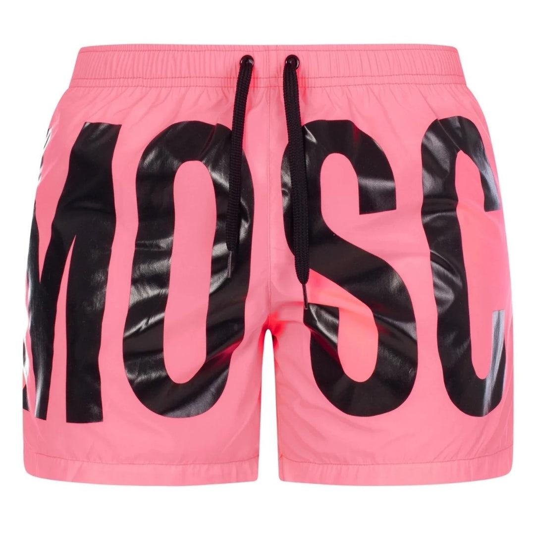 Pink - Front - Moschino Mens Logo Swim Shorts