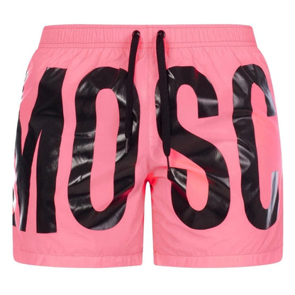 Pink - Front - Moschino Mens Logo Swim Shorts