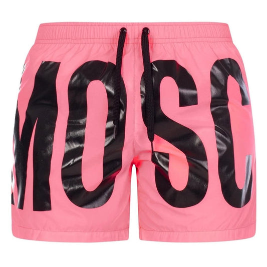 Pink - Front - Moschino Mens Logo Swim Shorts
