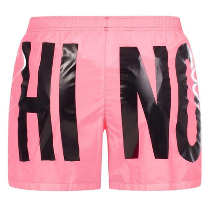 Pink - Back - Moschino Mens Logo Swim Shorts