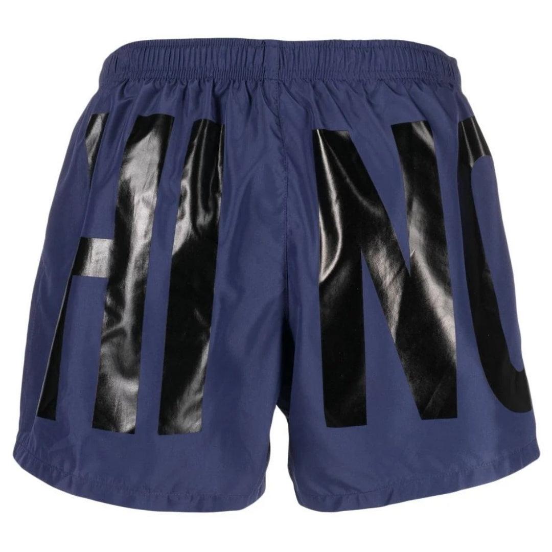 Navy Blue - Back - Moschino Mens Logo Swim Shorts
