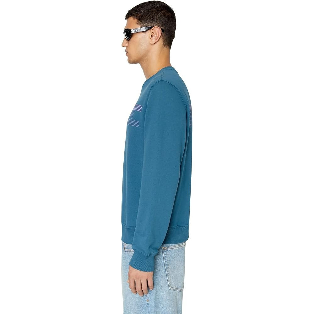 Blue - Side - Diesel Unisex Adult Striped Logo Sweatshirt