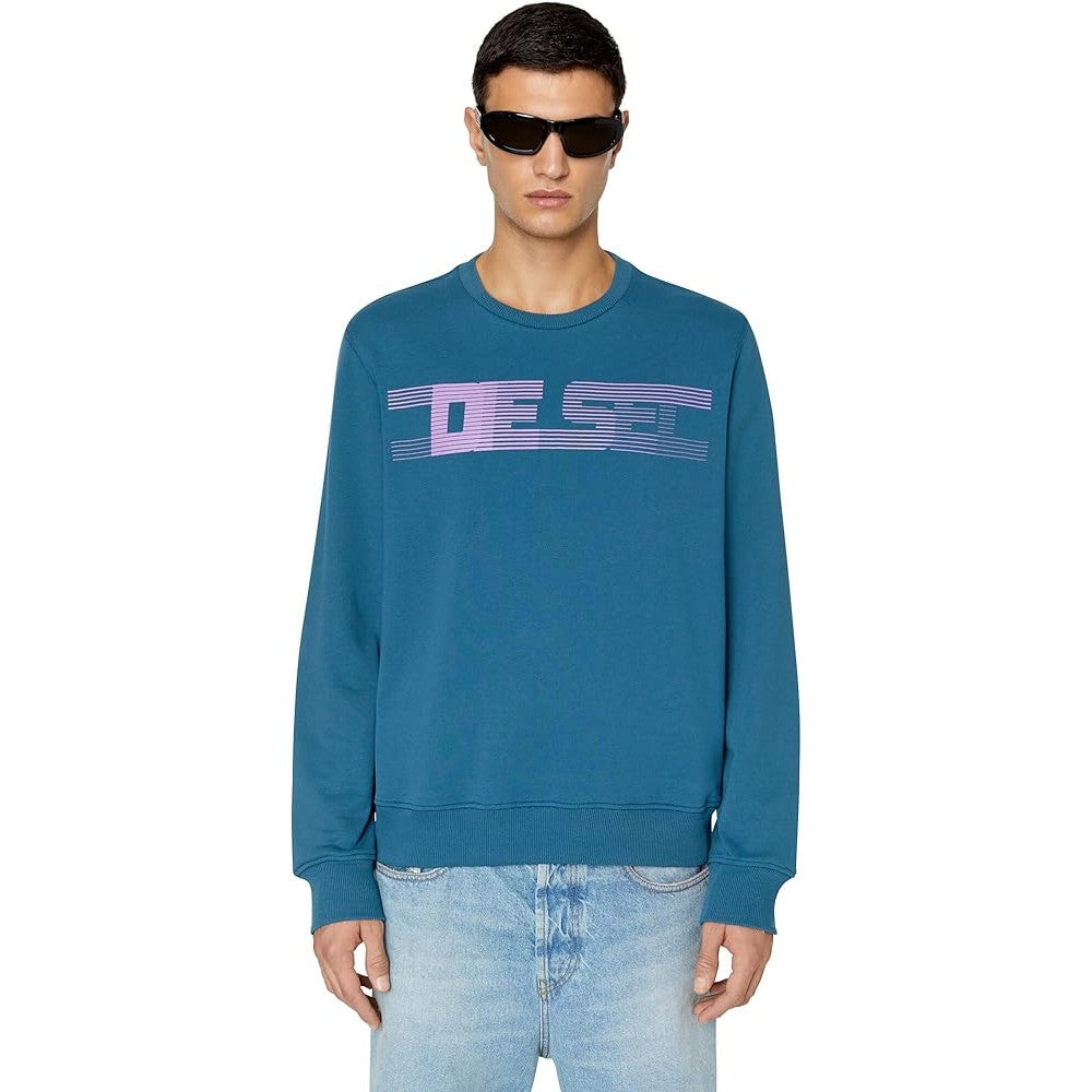 Blue - Lifestyle - Diesel Unisex Adult Striped Logo Sweatshirt