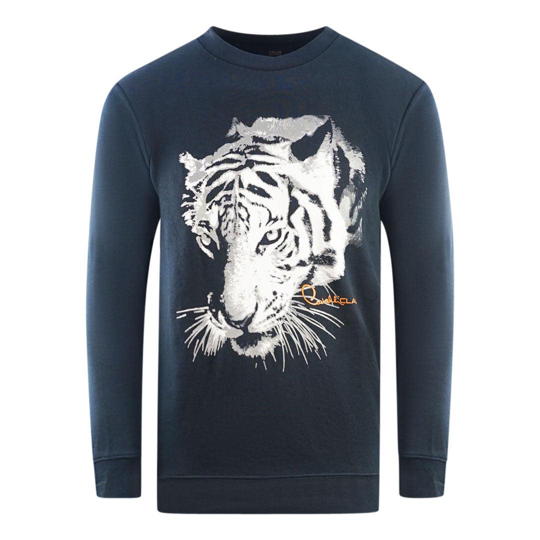 Navy Blue - Front - Cavalli Class Unisex Adult Tiger Logo Sweatshirt
