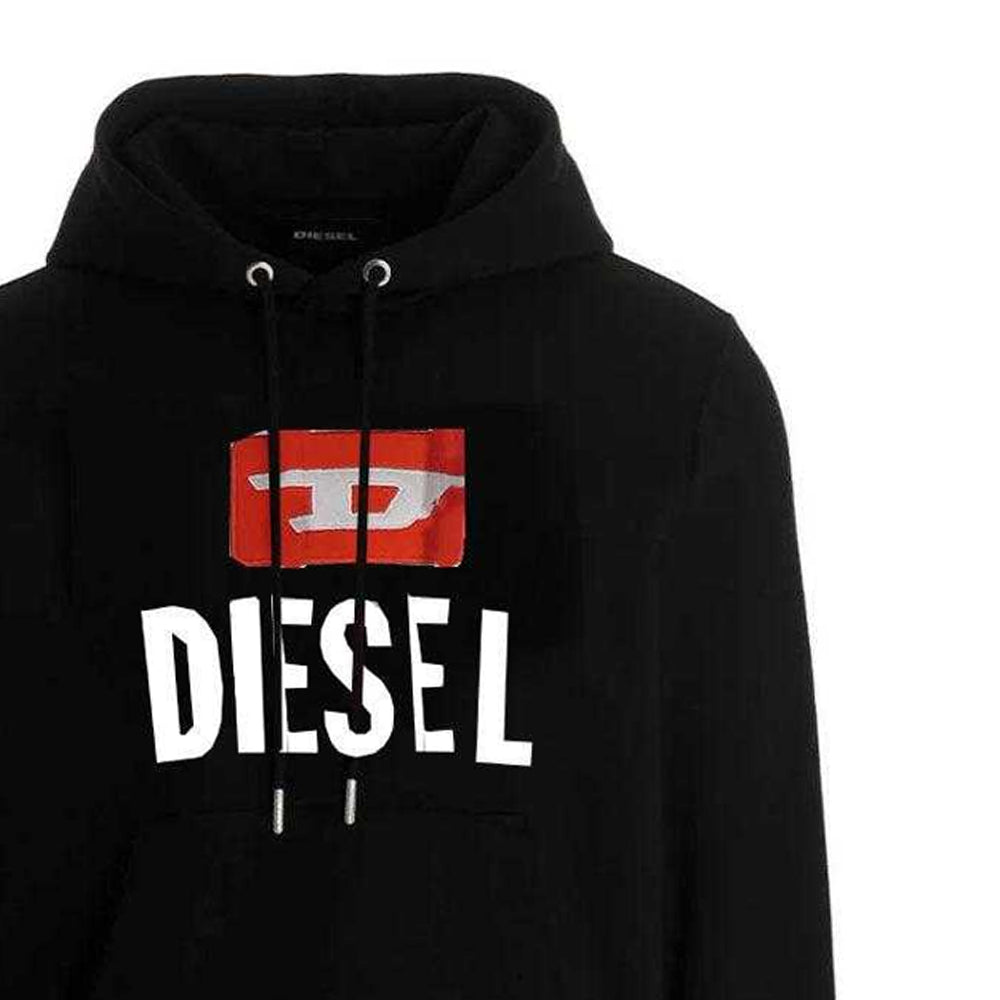 Black - Side - Diesel Mens New D Logo Cotton Blend Hoodie