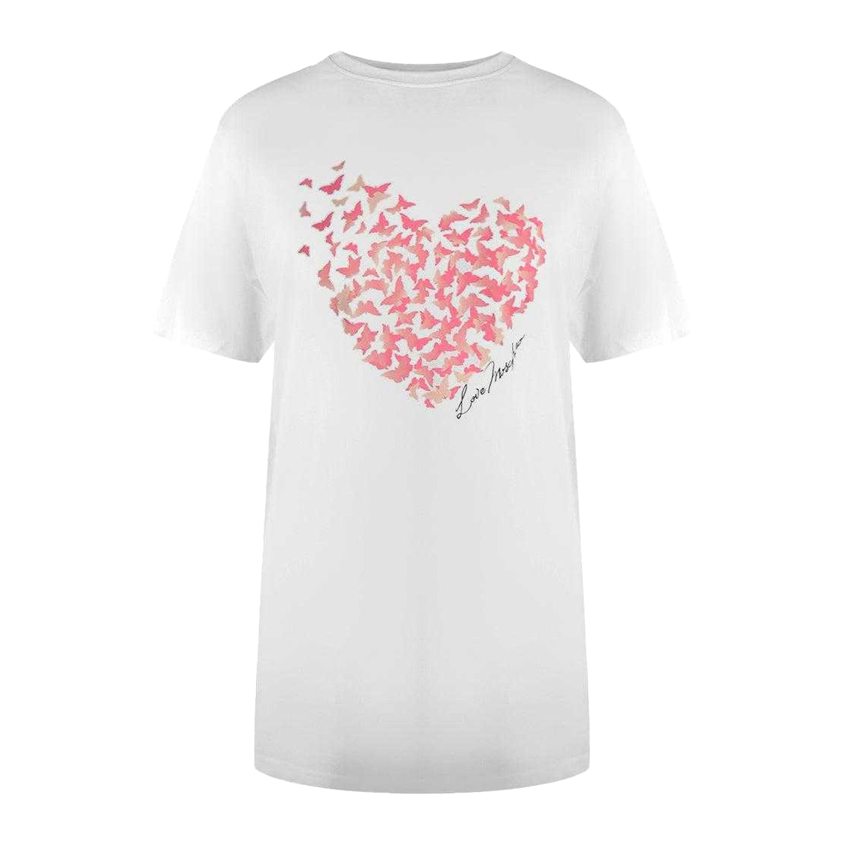 White - Front - Love Moschino Womens-Ladies Butterfly & Heart Cotton T-Shirt