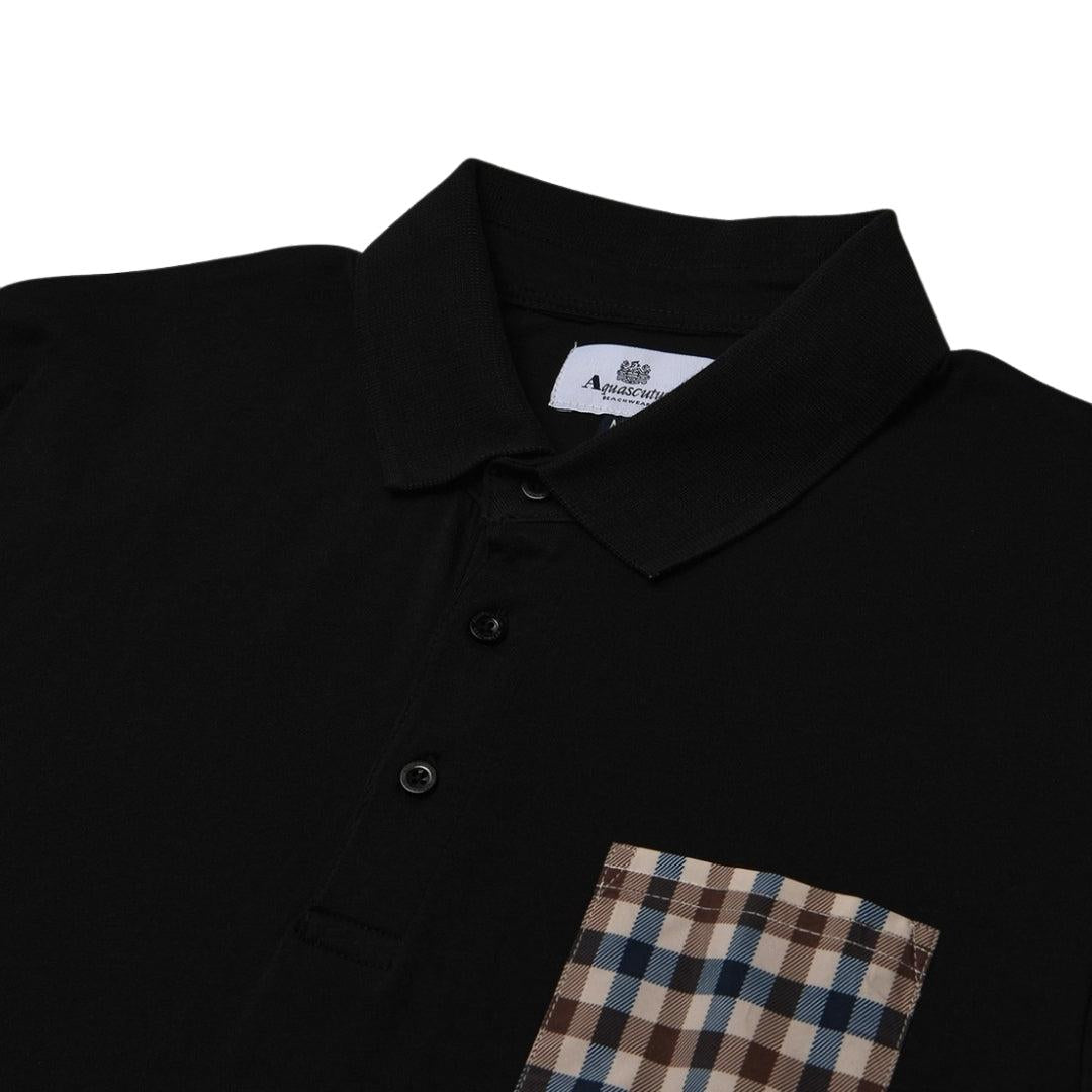 Black - Side - Aquascutum Mens Active Sailor Short-Sleeved Polo Shirt