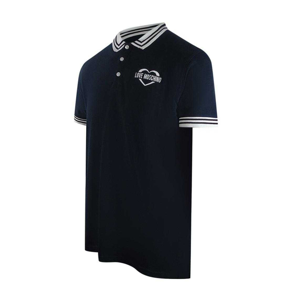 Navy Blue - Side - Love Moschino Mens Heart Cotton Polo Shirt