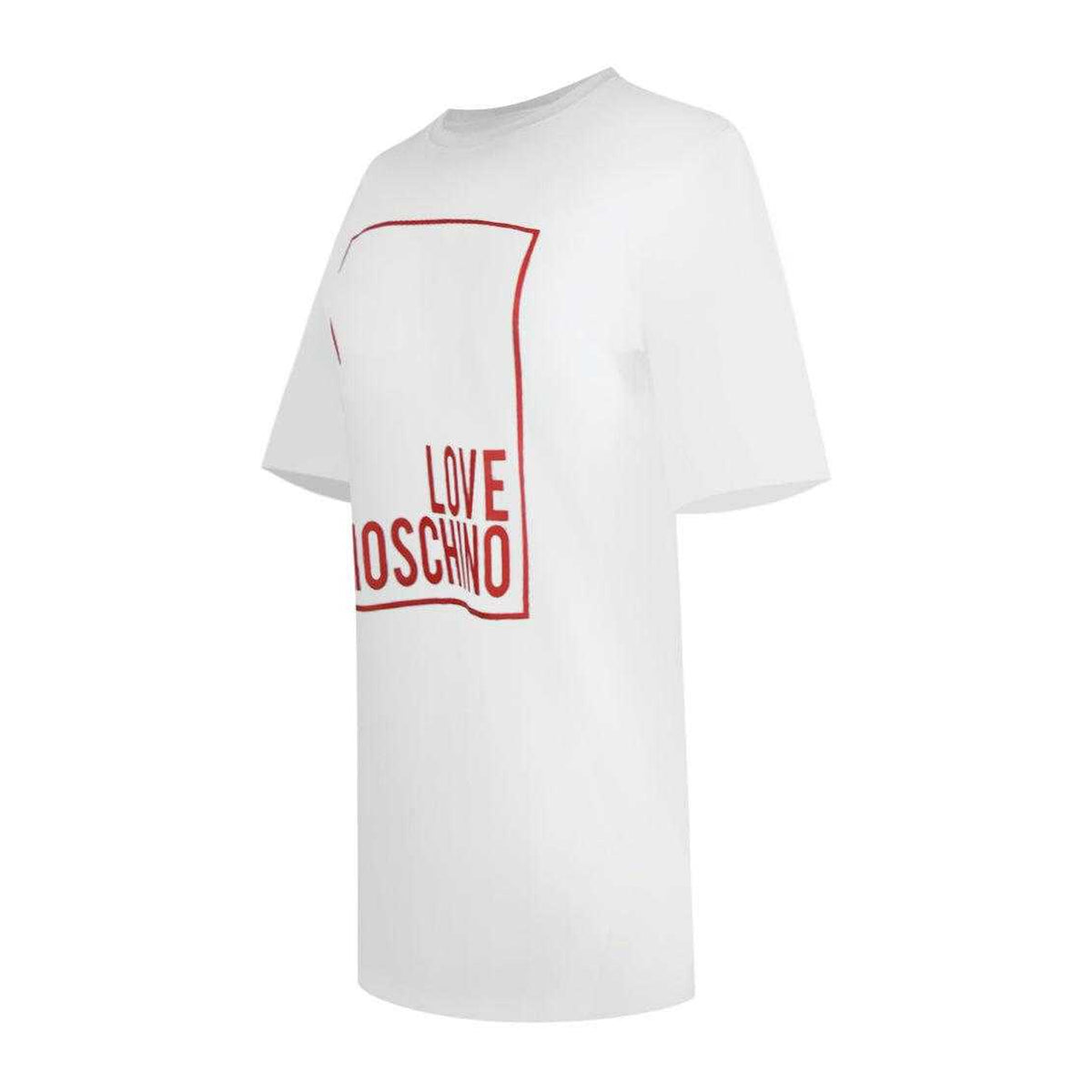 White - Side - Love Moschino Womens-Ladies Box Logo Oversized T-Shirt Dress
