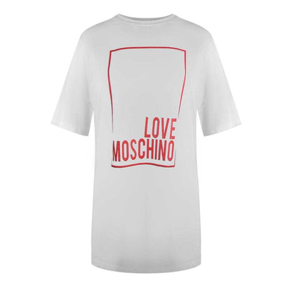 White - Front - Love Moschino Womens-Ladies Box Logo Oversized T-Shirt Dress