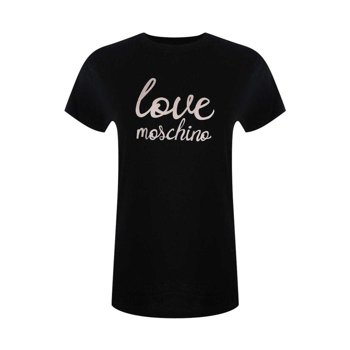 Black-Bold Pink - Front - Love Moschino Womens-Ladies Bold Cotton T-Shirt