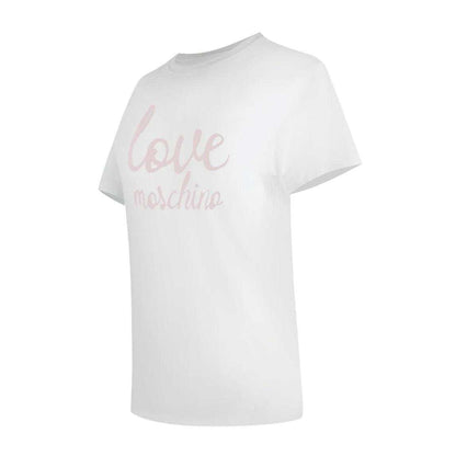 White - Side - Love Moschino Womens-Ladies Love Logo Cotton Casual T-Shirt