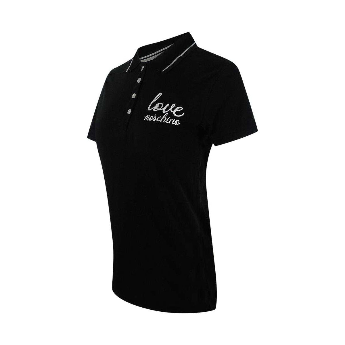 Black - Side - Love Moschino Womens-Ladies Embroidered Logo Polo Shirt