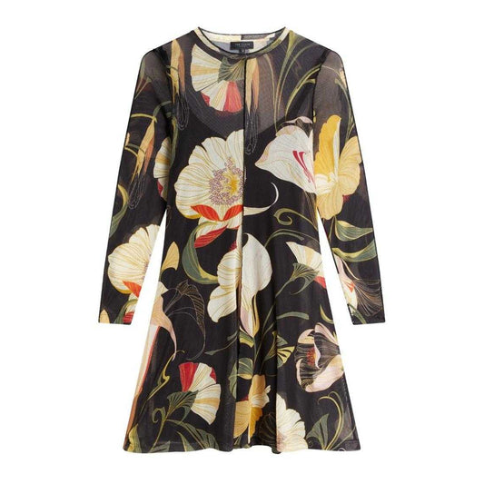 Black - Front - Ted Baker Womens-Ladies Floral Mesh Long-Sleeved Midi Dress