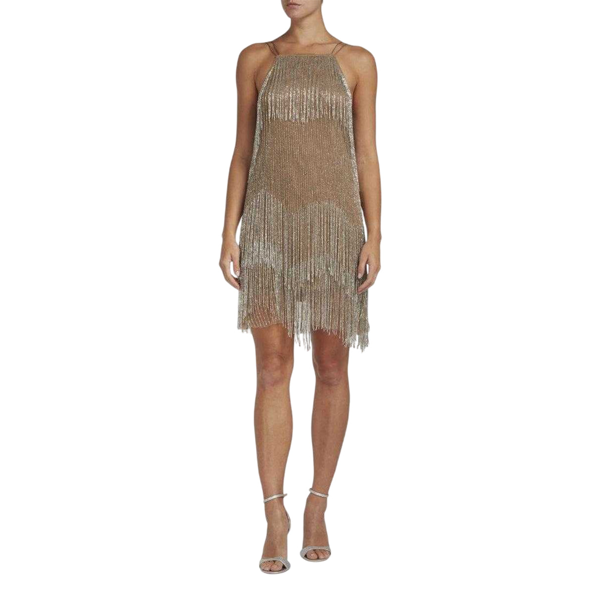 Nude Pink - Side - Ted Baker Womens-Ladies Diveria Rhinestone Fringe Mini Dress