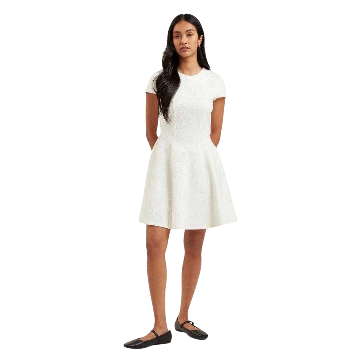 Ivory - Side - Ted Baker Womens-Ladies Codaa Embroidered Ponte Skater Dress