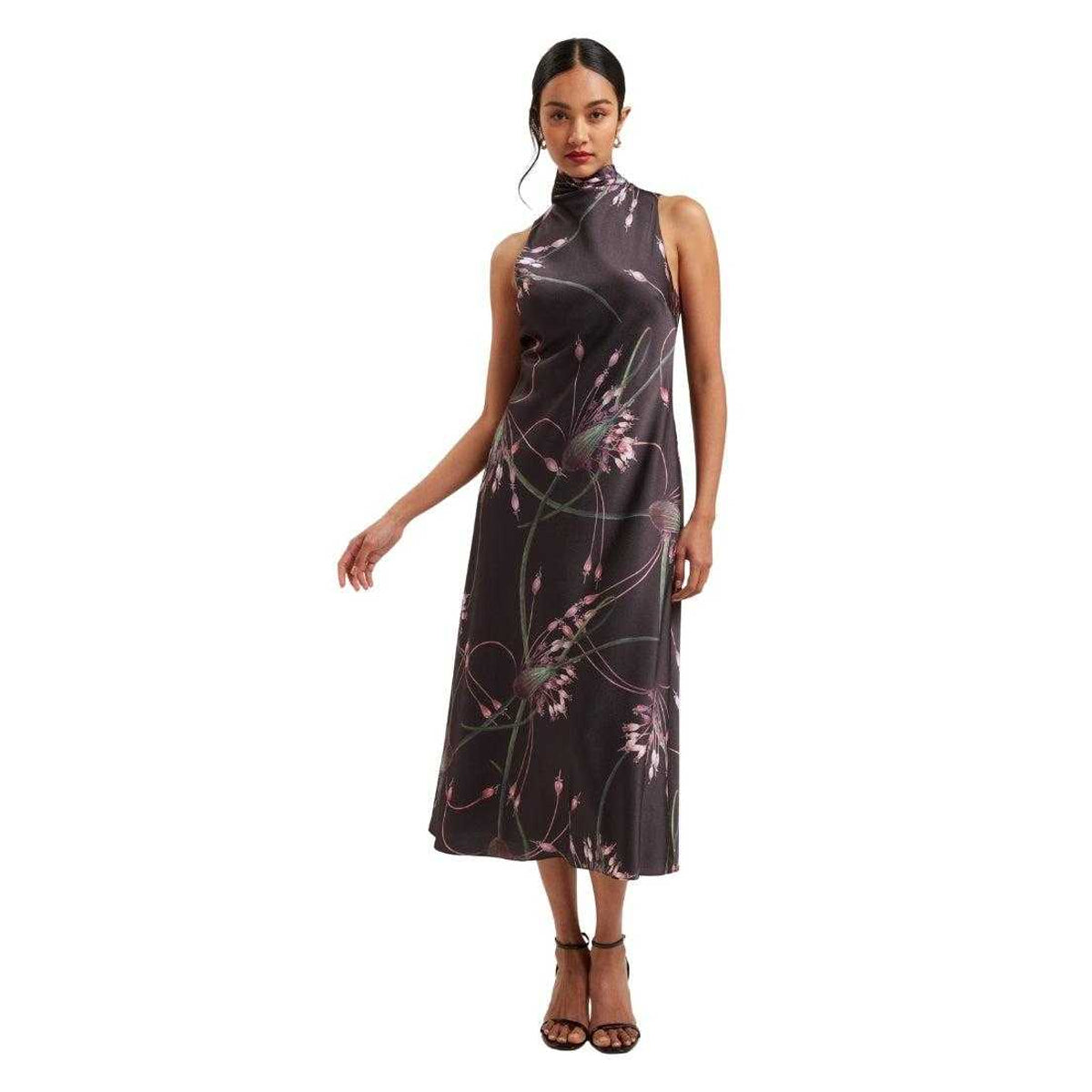 Black - Side - Ted Baker Womens-Ladies Anuta Printed Cowl Neck Midi Dress